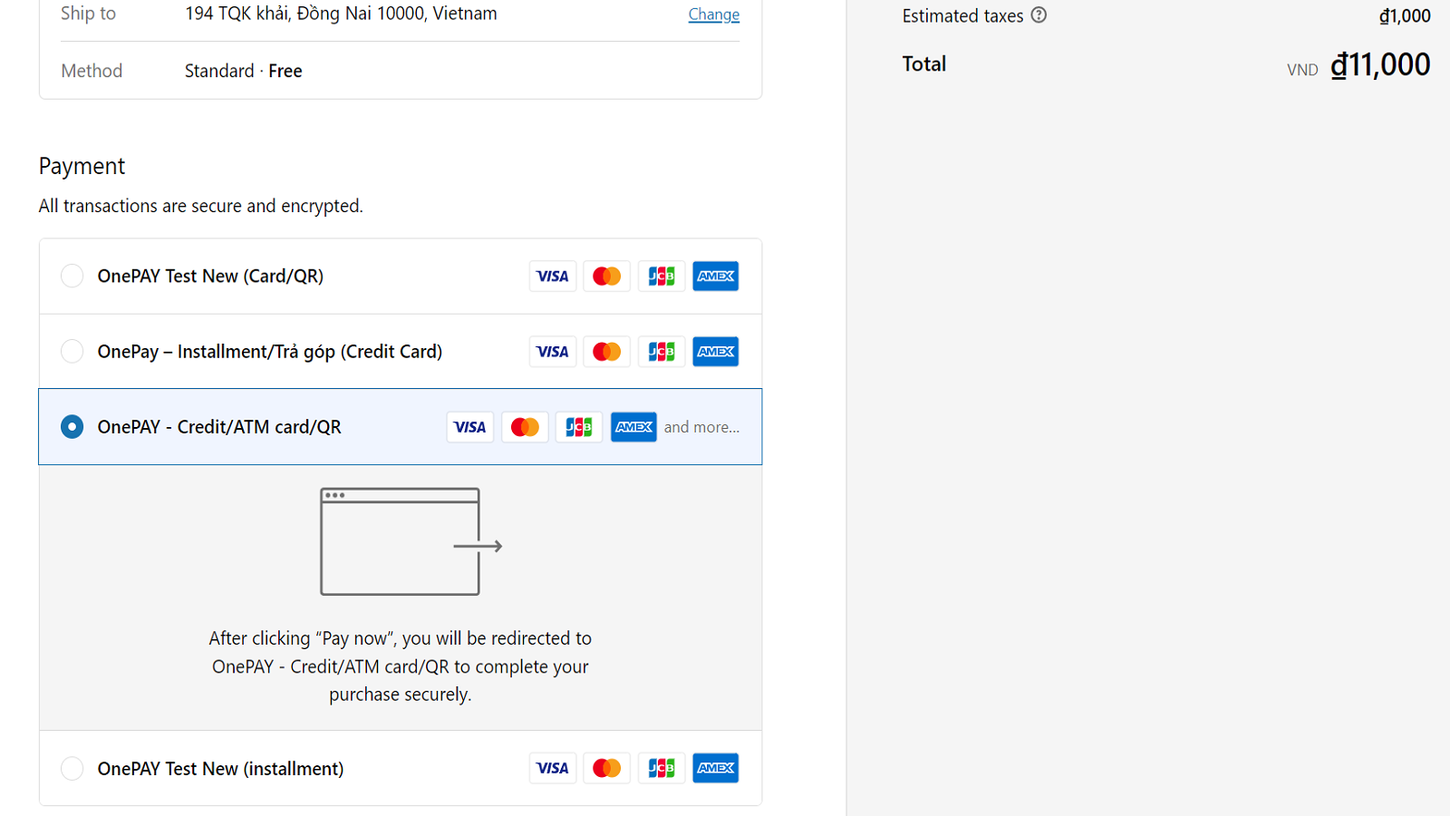 Payment method selection