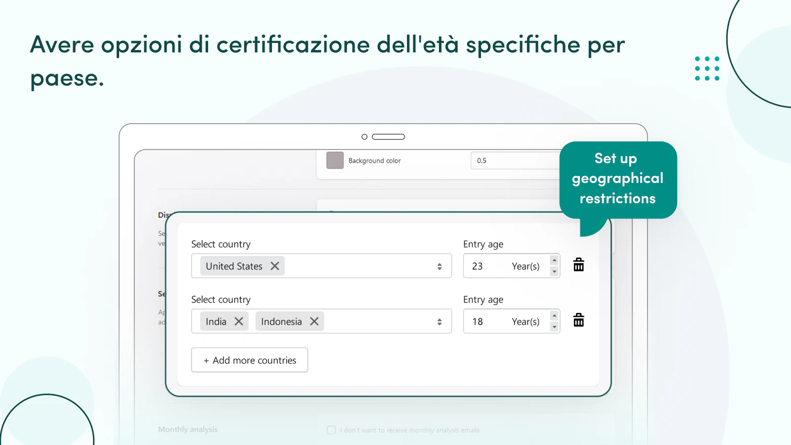 Opzioni di verifica dell'età specifiche per ogni paese.