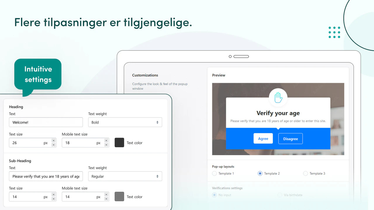 Flere designtilpasninger er tilgjengelige.