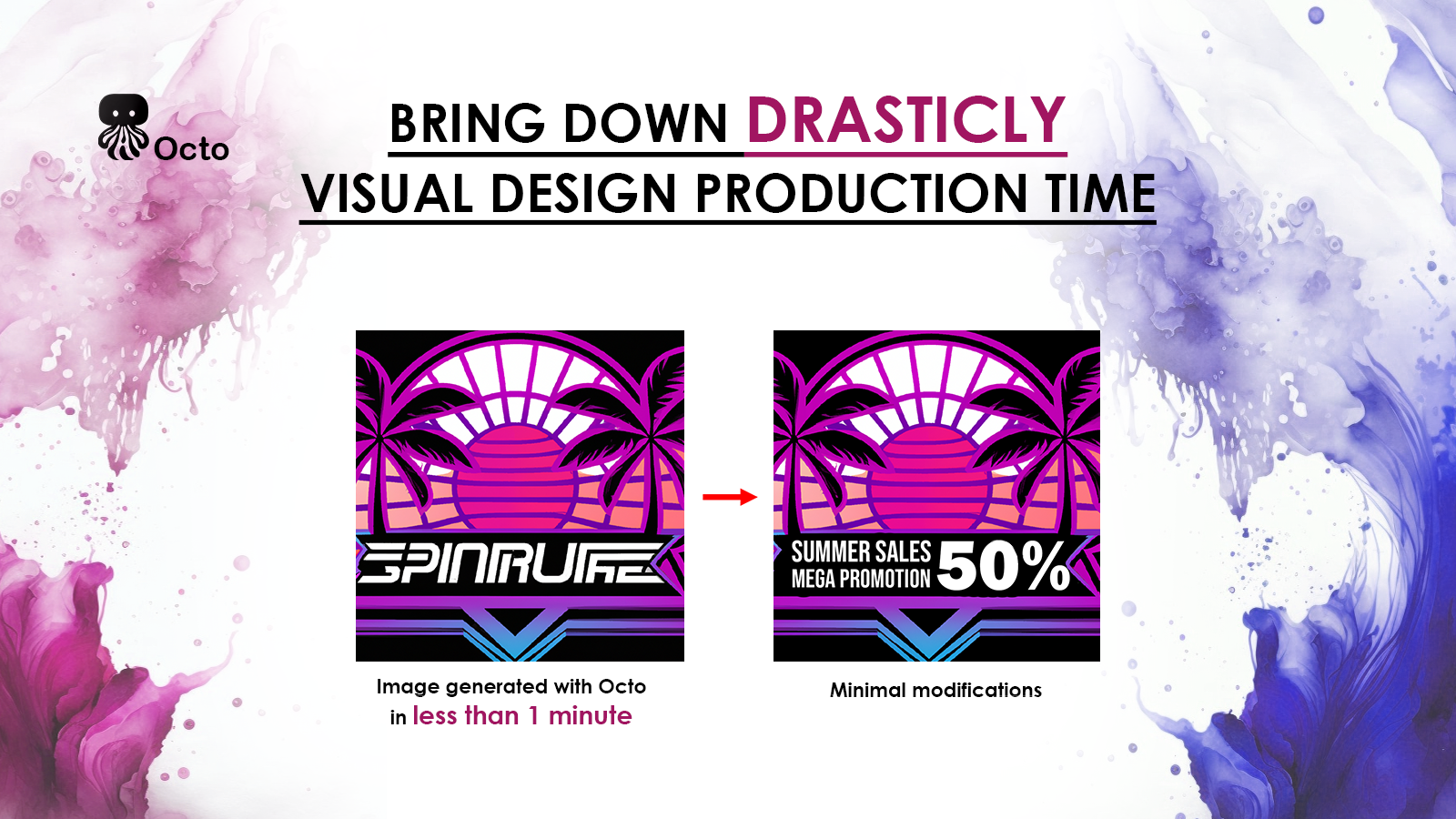 Réduisez le temps de production de conception visuelle (moins de 1 min / génération)