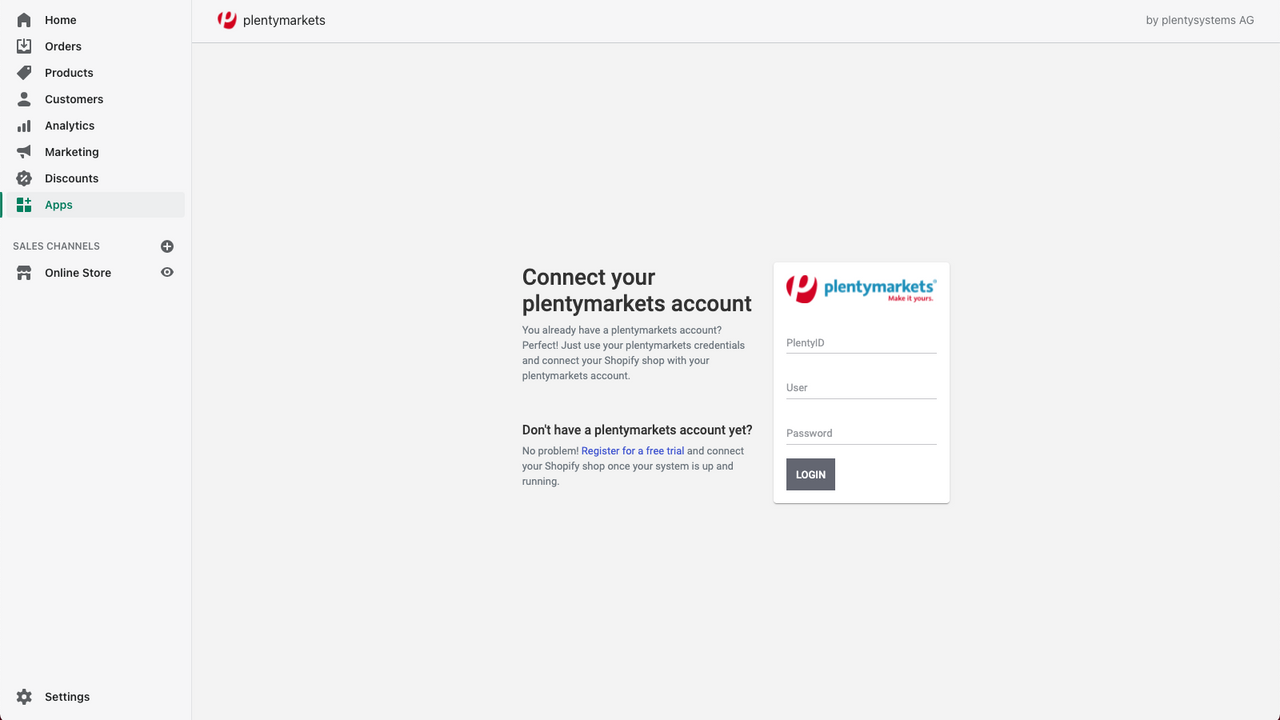 登录/连接您的plentymarkets系统