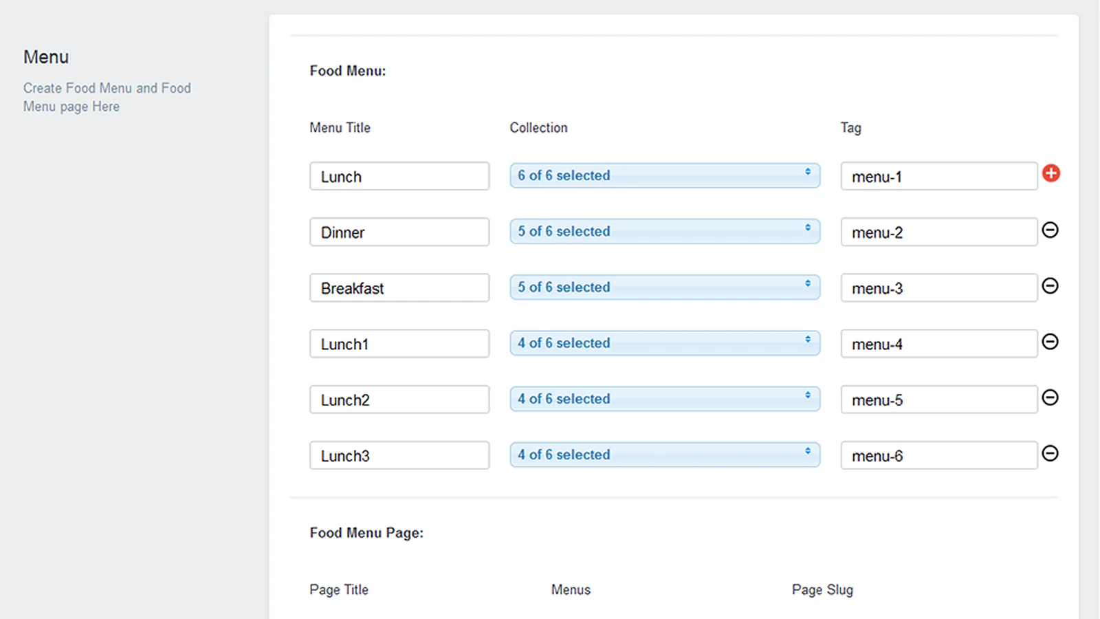 Foodlify menu-instellingen in app backend