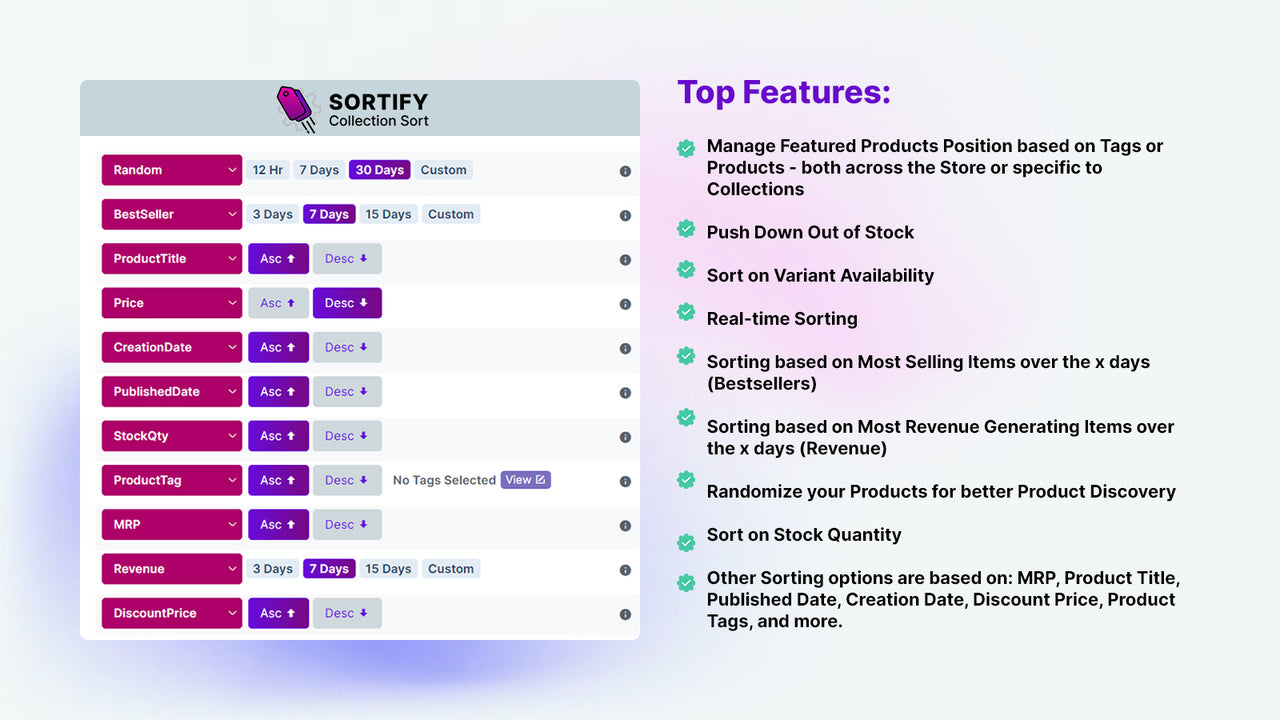 Realtime advanced sorting