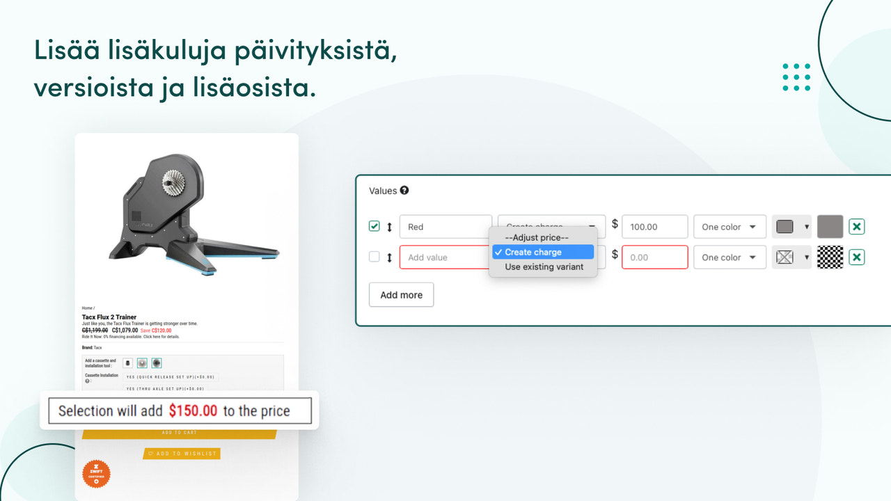 Lisää lisämaksuja päivityksistä, vaihtoehdoista ja lisäosista.