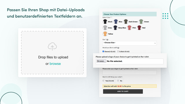 Nutzen Sie Datei-Uploads und Textfelder um Shop zu gestalten.