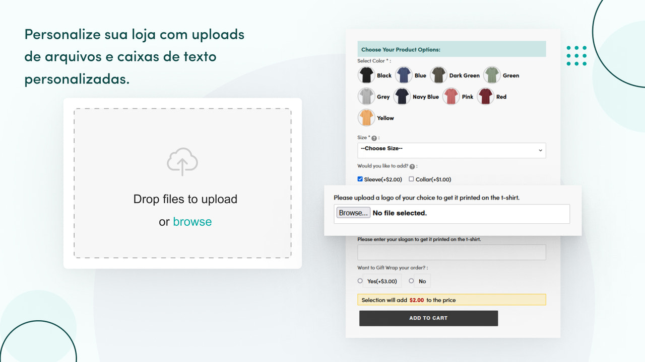 Carregamentos de ficheiros e caixas de texto personalizadas.