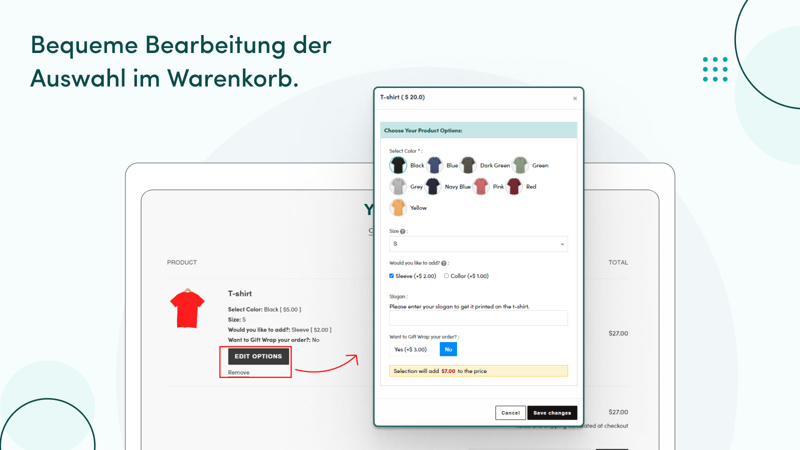 Bequeme Bearbeitung der Auswahl im Warenkorb.