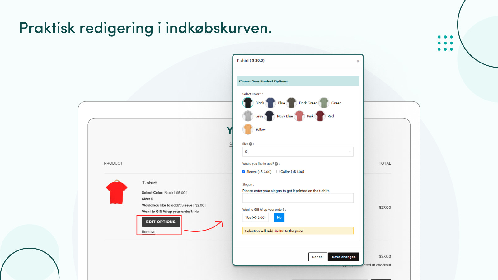 Belejlig redigering af valg i kurven.