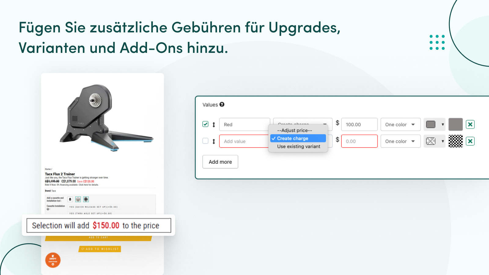 Fügen Sie Kosten für Upgrades, Varianten und Add-ons hinzu.