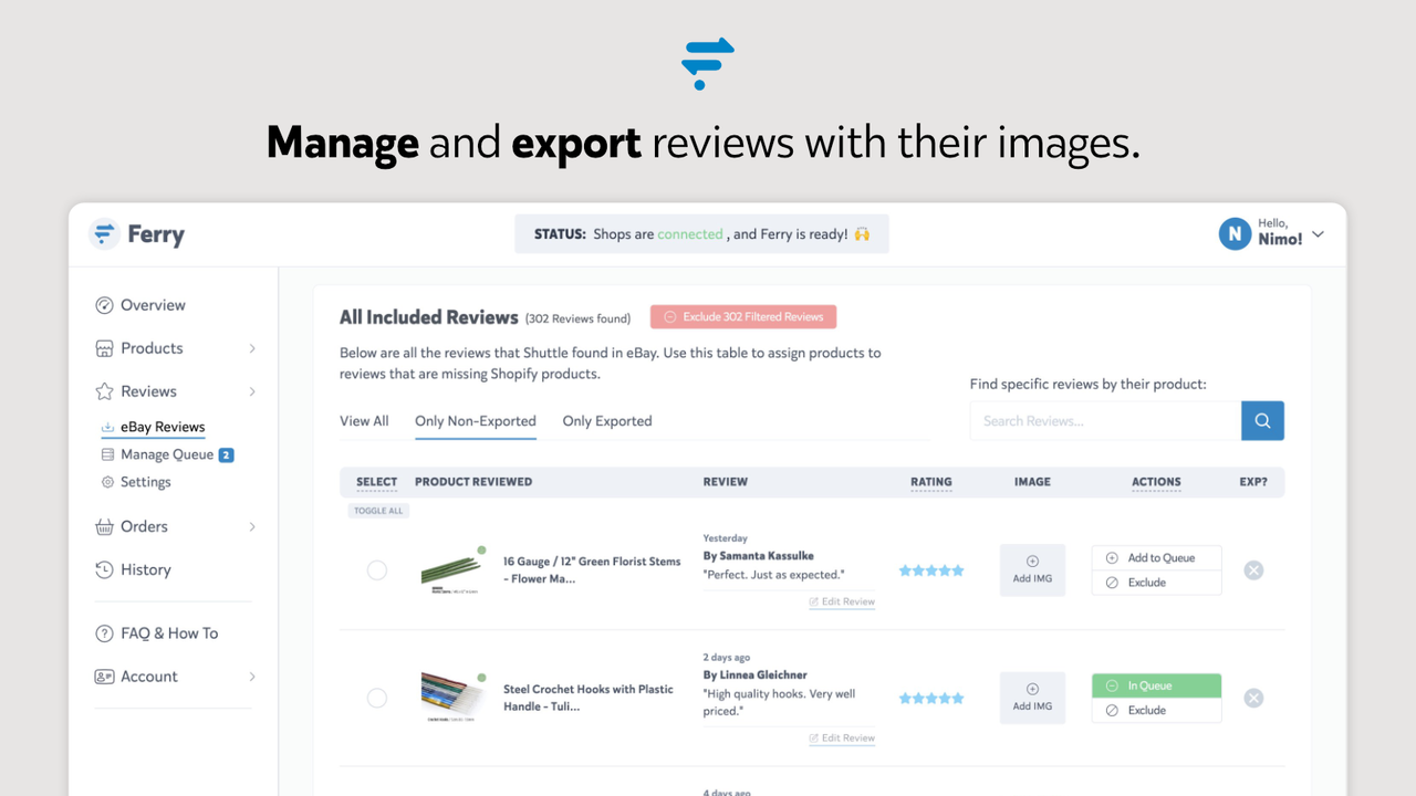 Hantera och exportera recensioner med deras bilder