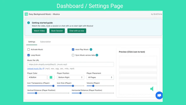 settings page