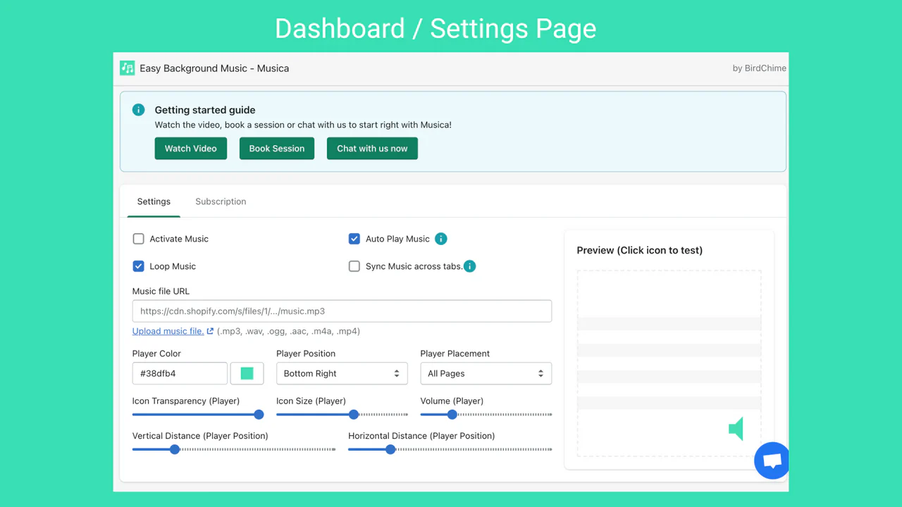 settings page