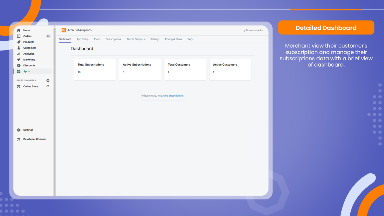 Tableau de bord administrateur - Accu Subscriptions