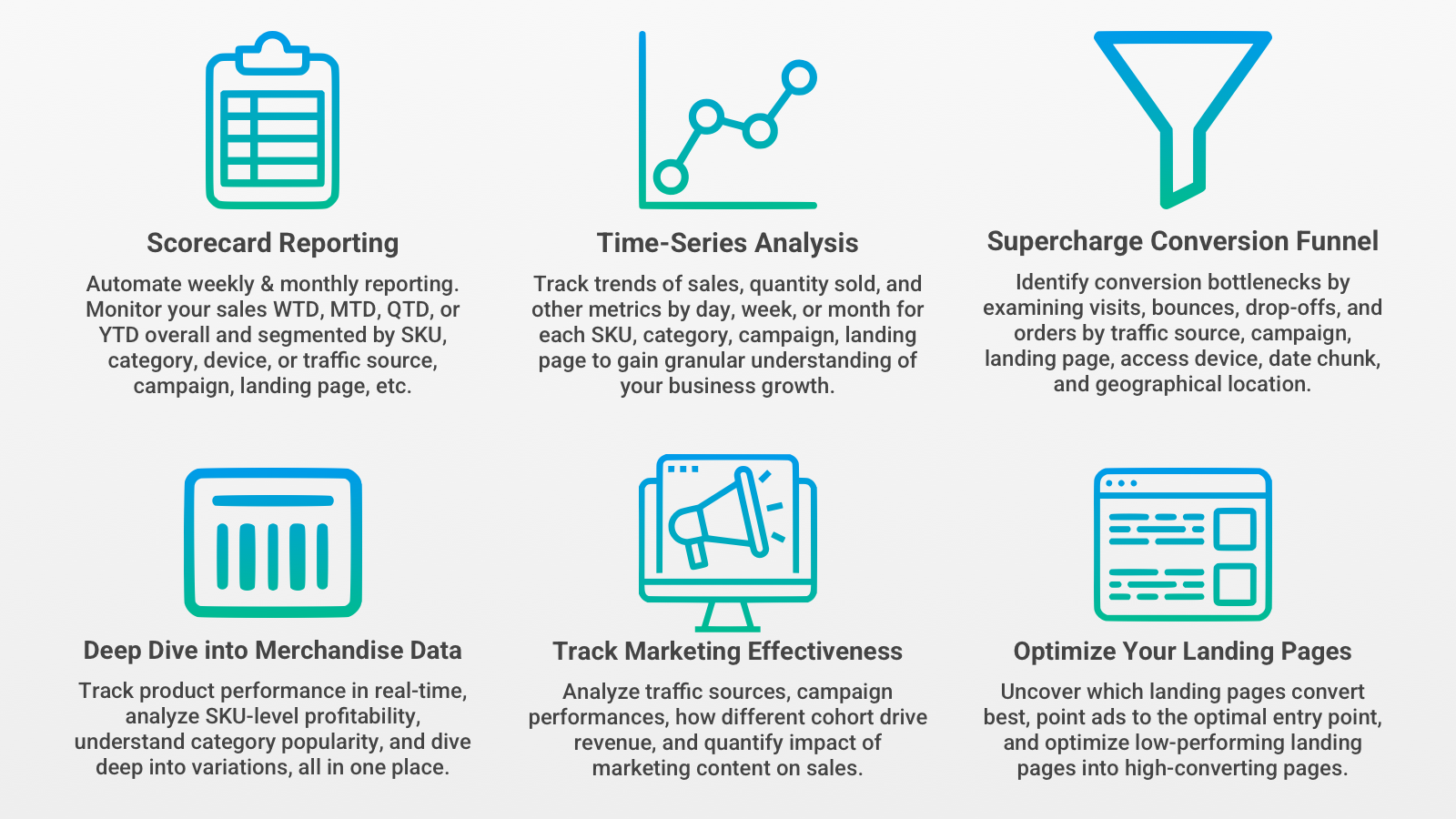 Automate reporting, track trends over time, optimize funnels