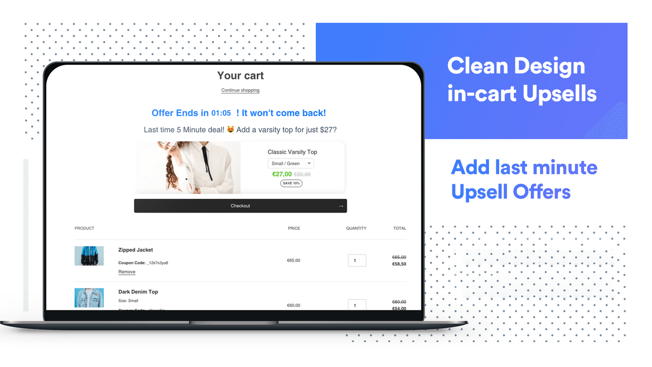 Add In Cart upsells and add last minute offers to upsell funnel