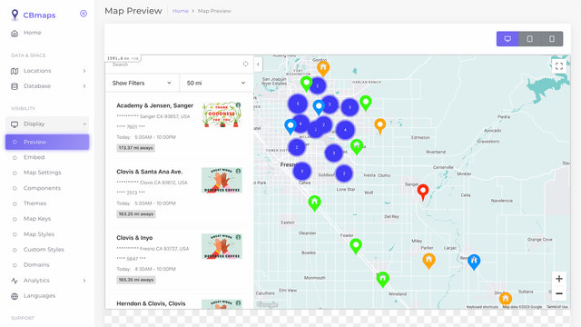 vista previa en vivo de mapas de tiendas