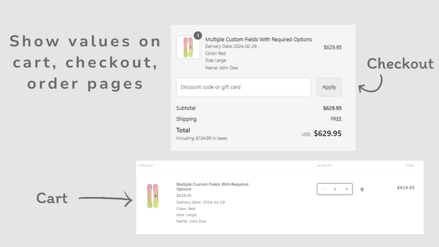 在购物车，结账和订单页面显示自定义文本框字段值