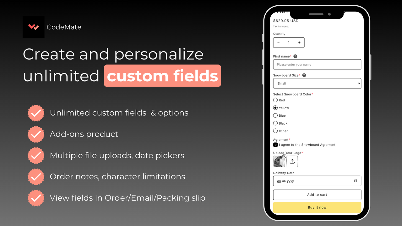 custom fields, text field, file upload, text box, order notes