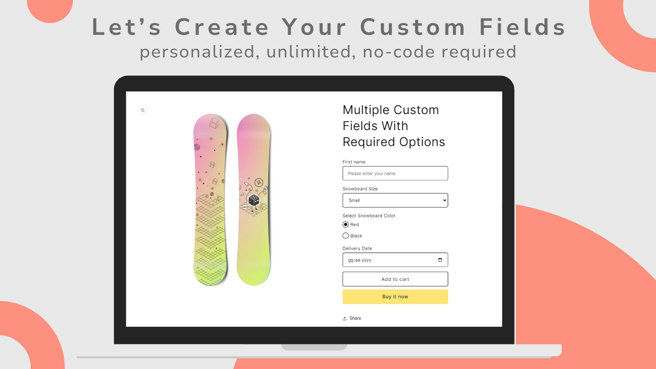 add custom fields/order field/text field to your product pages