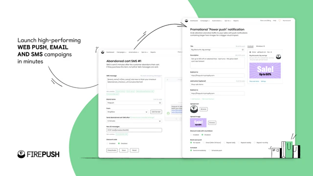 Dashboard für SMS- und Web-Push-Nachrichten. Werbe-SMS senden