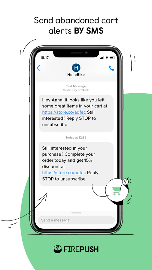 Abandoned cart recovery SMS for Shopify Plus stores by Firepush