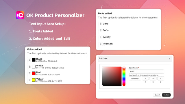 OK Product Personalizer text field set