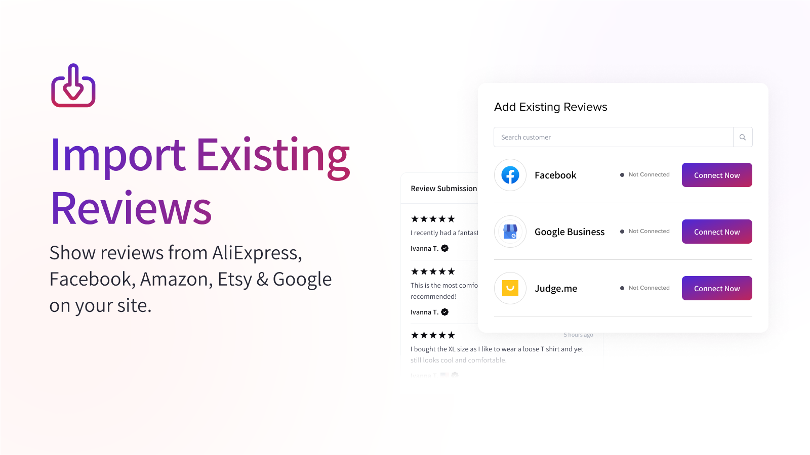 Import existing reviews from Amazon, AliExpress & Google listing