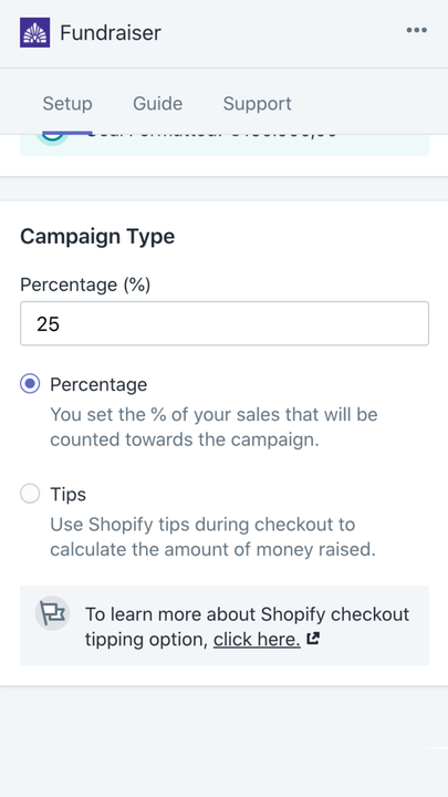 Configurações 2 dos Especialistas Parceiros do Shopify do Kaleido Fundraiser