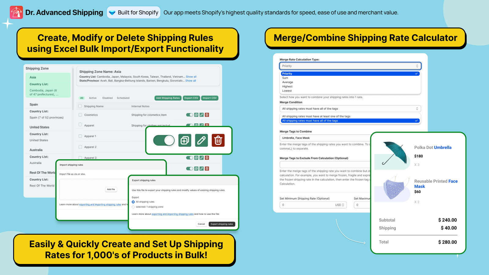 Excel Import/Export and Merged Shipping Rates