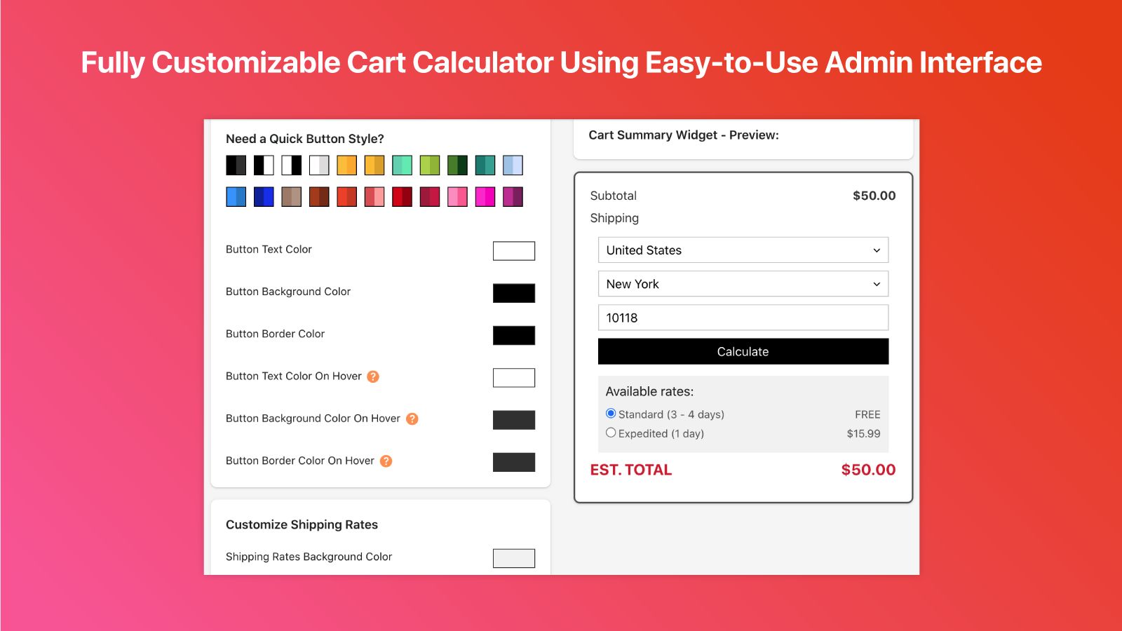 Customizable Cart Shipping Calculator with Easy-to-Use Admin