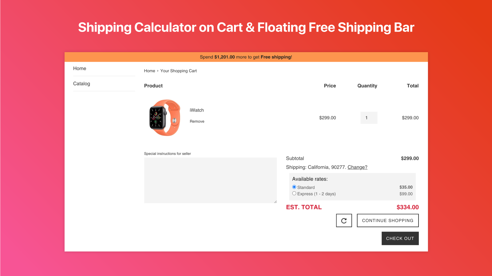 Shipping Calculator on Cart & Floating Free Shipping Bar