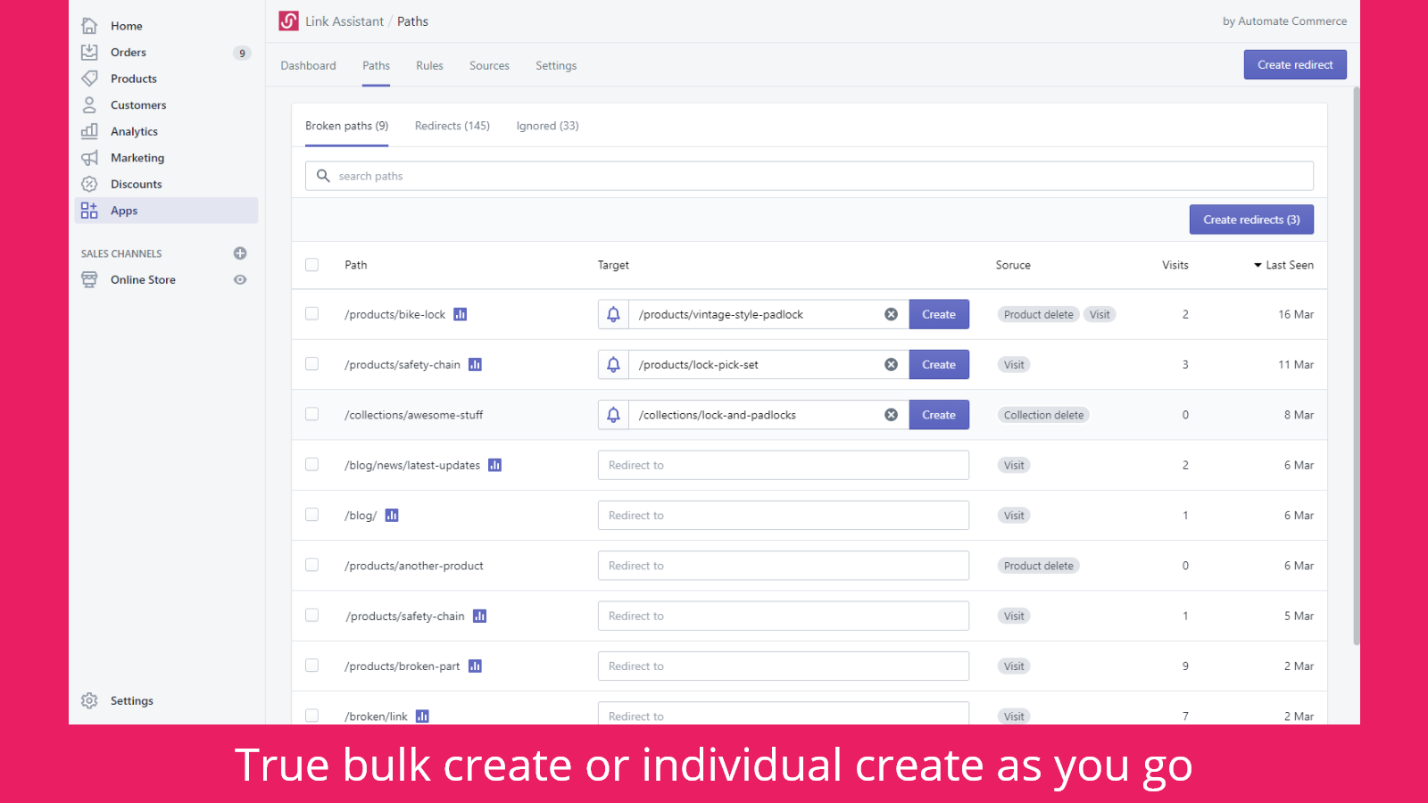 Creación de redirección de Link Assistant