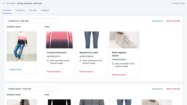 Simple and clear display of your ensembles in your shop admin