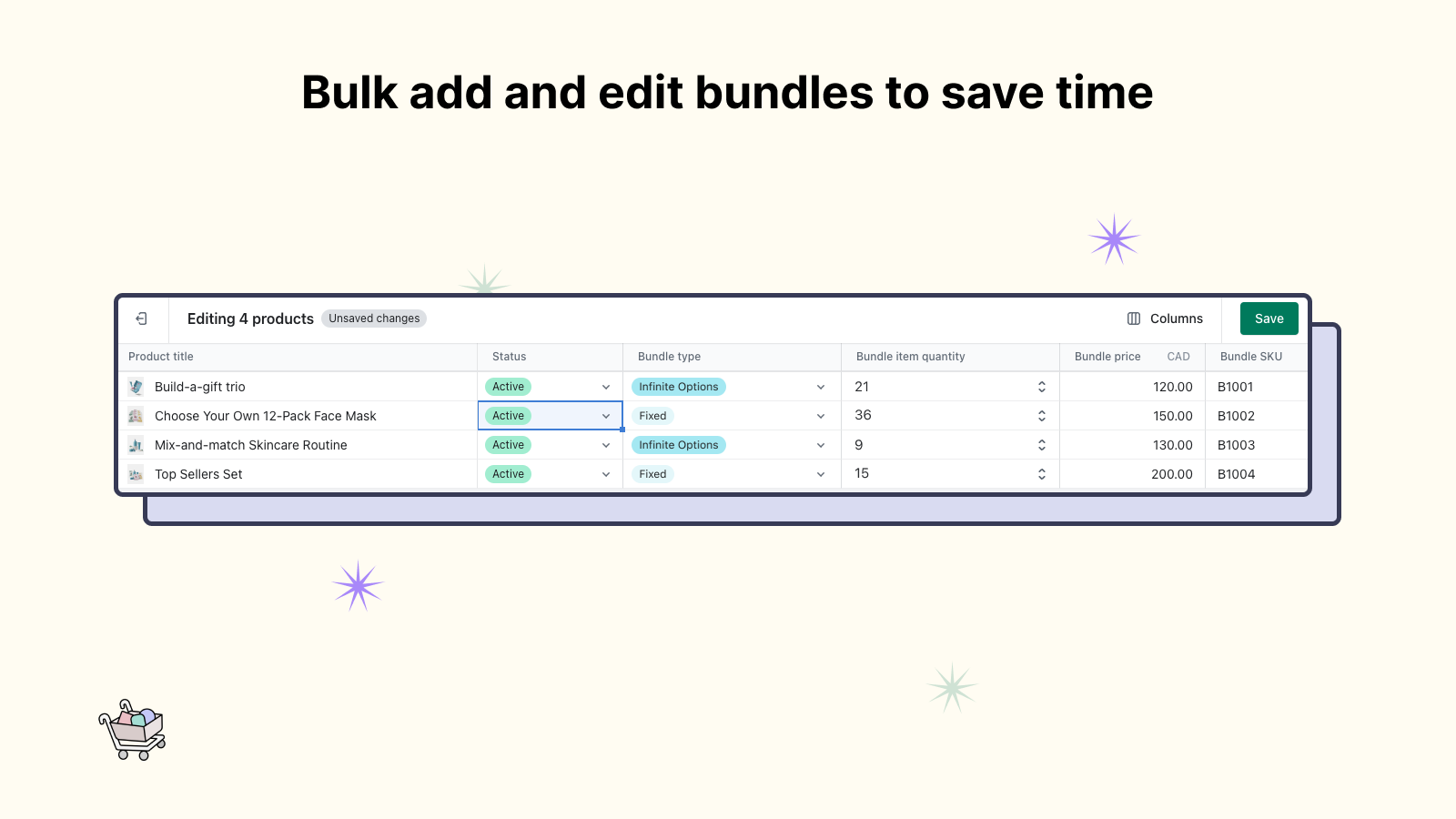 Bulk add and edit bundles to save time