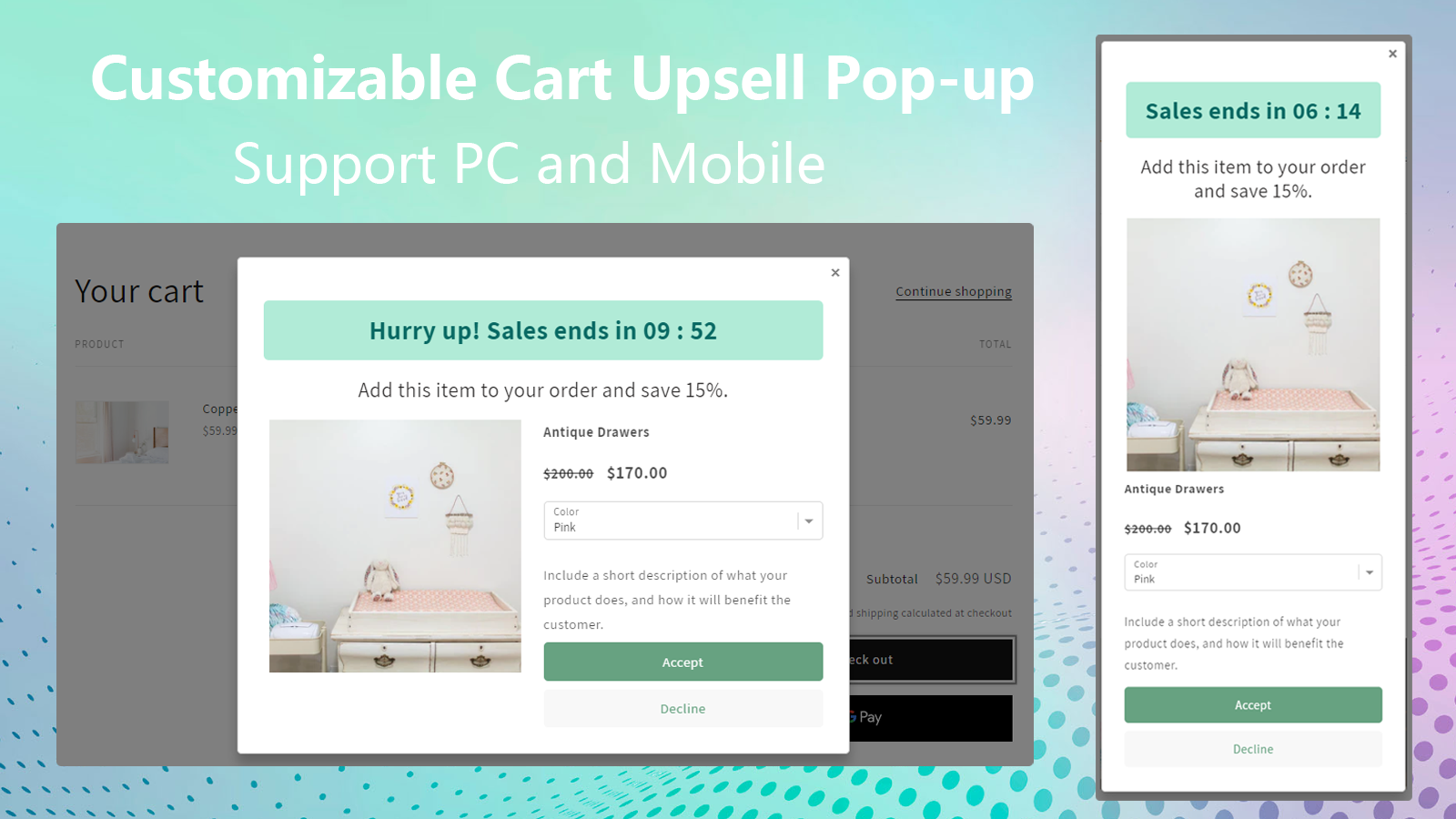 Customizable Cart Upsell Pop-up