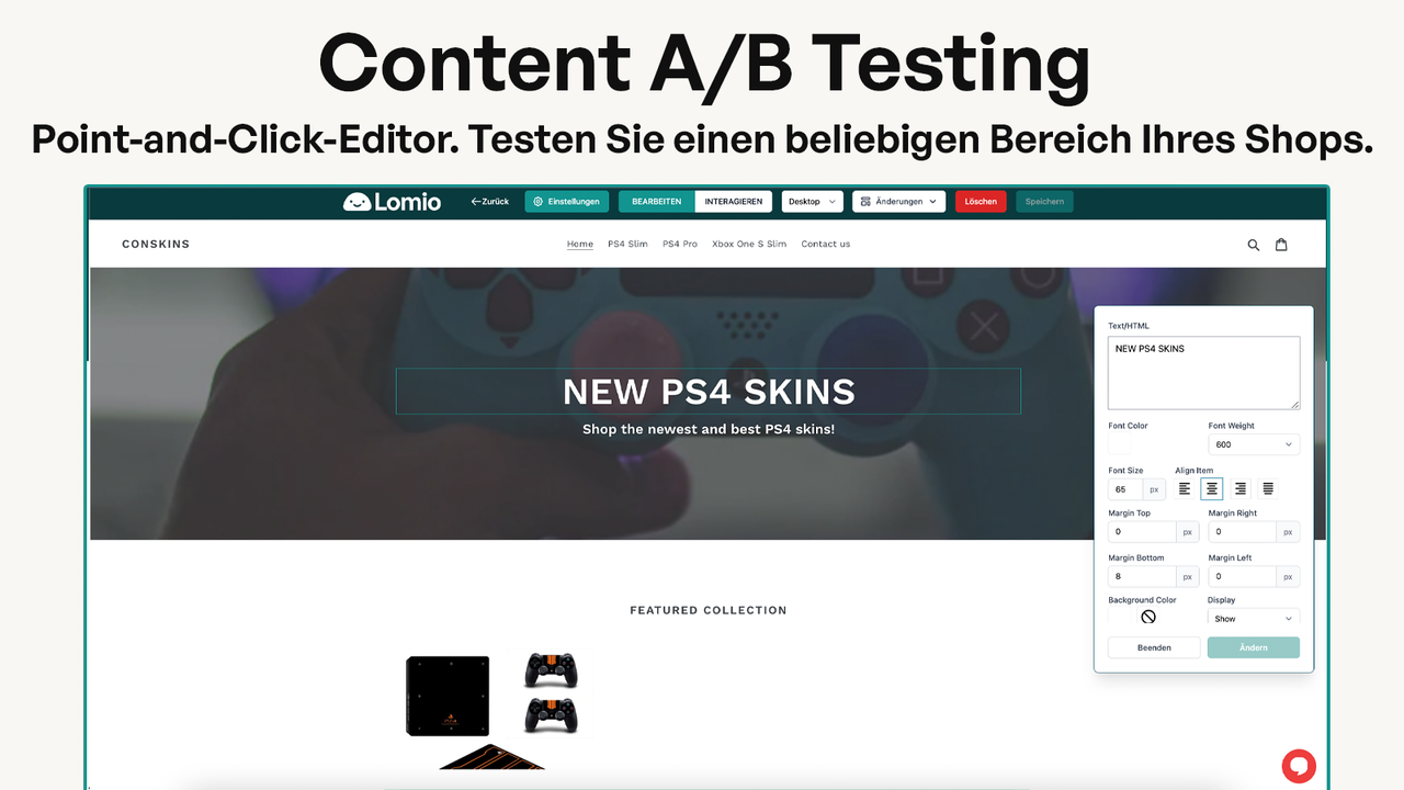 Point-and-Click-Editor. Testen Sie einen beliebigen Bereich Ihre