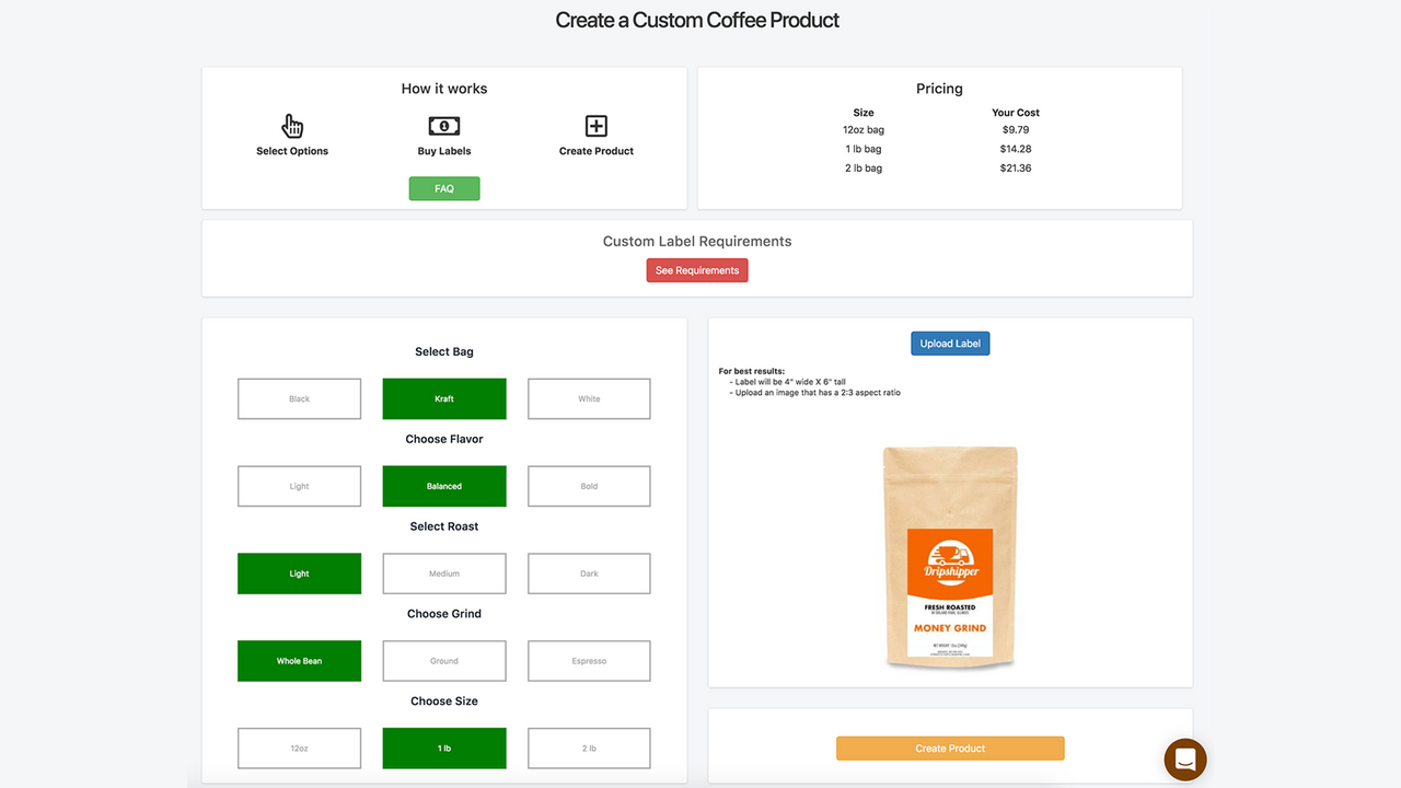 Opret brugerdefinerede kaffe produkter til at blive dropshipped dropshipper