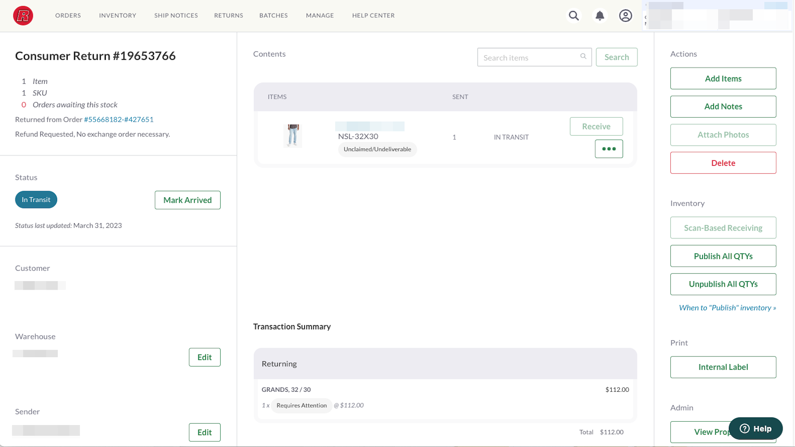 Manage returns and integrations with return portals.