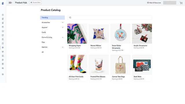 Select a product to design and add to your store