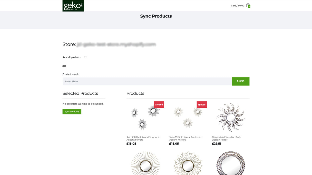 Elige Geko Products para sincronizar