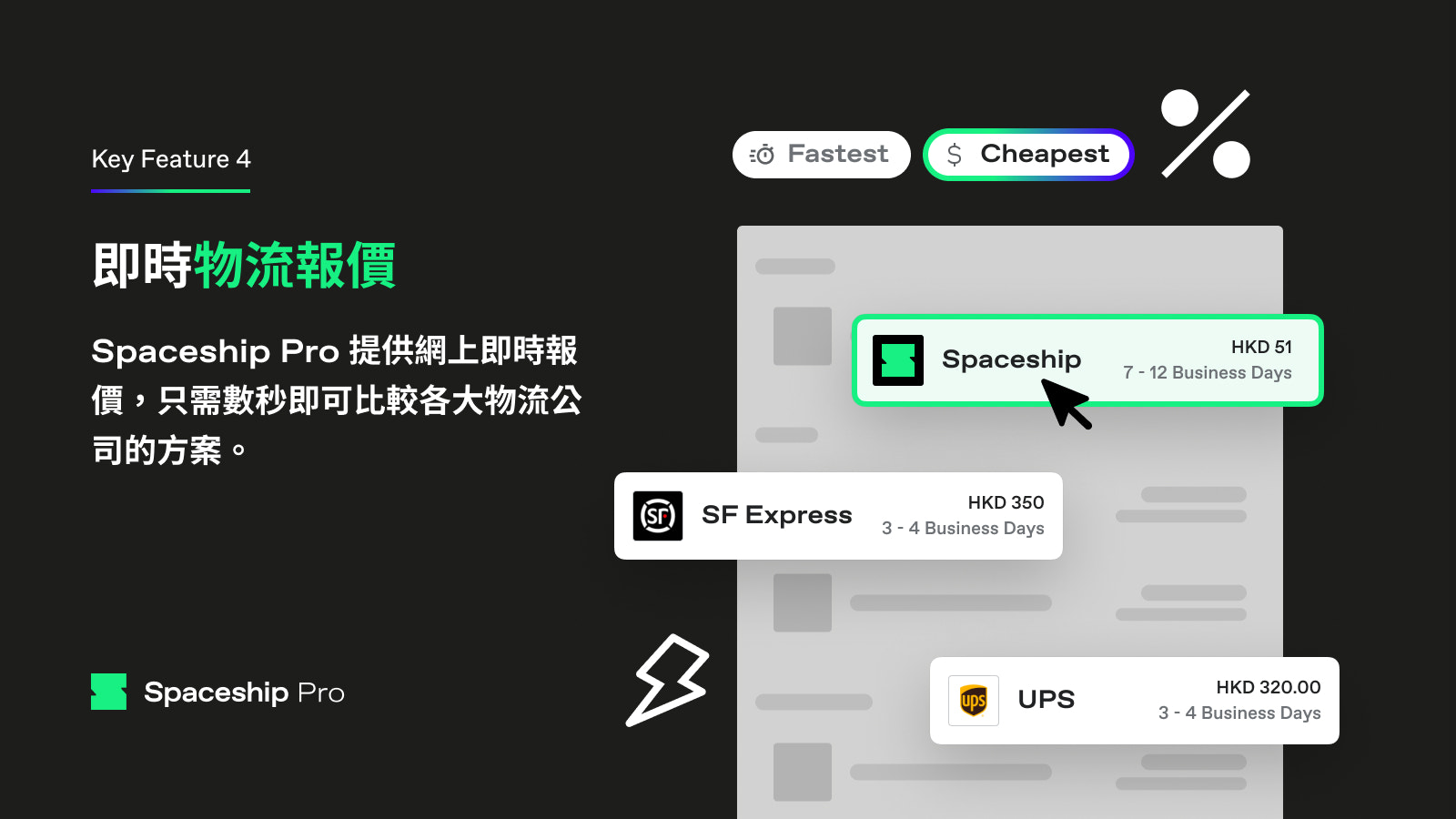 Spaceship Pro 提供網上即時報價，只需數秒即可比較各大物流公司的方案。