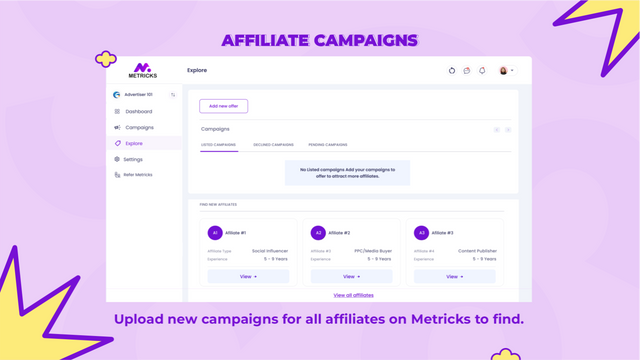 Gør dine kampagner offentlige for affiliates på Metricks at finde
