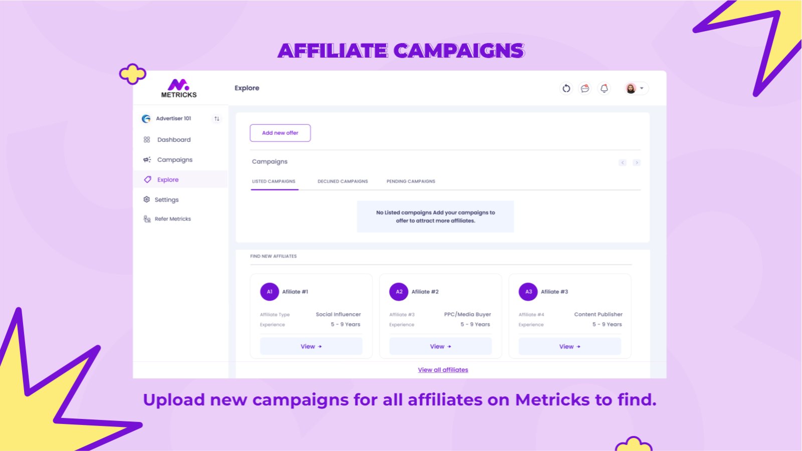 Gør dine kampagner offentlige for affiliates på Metricks at finde