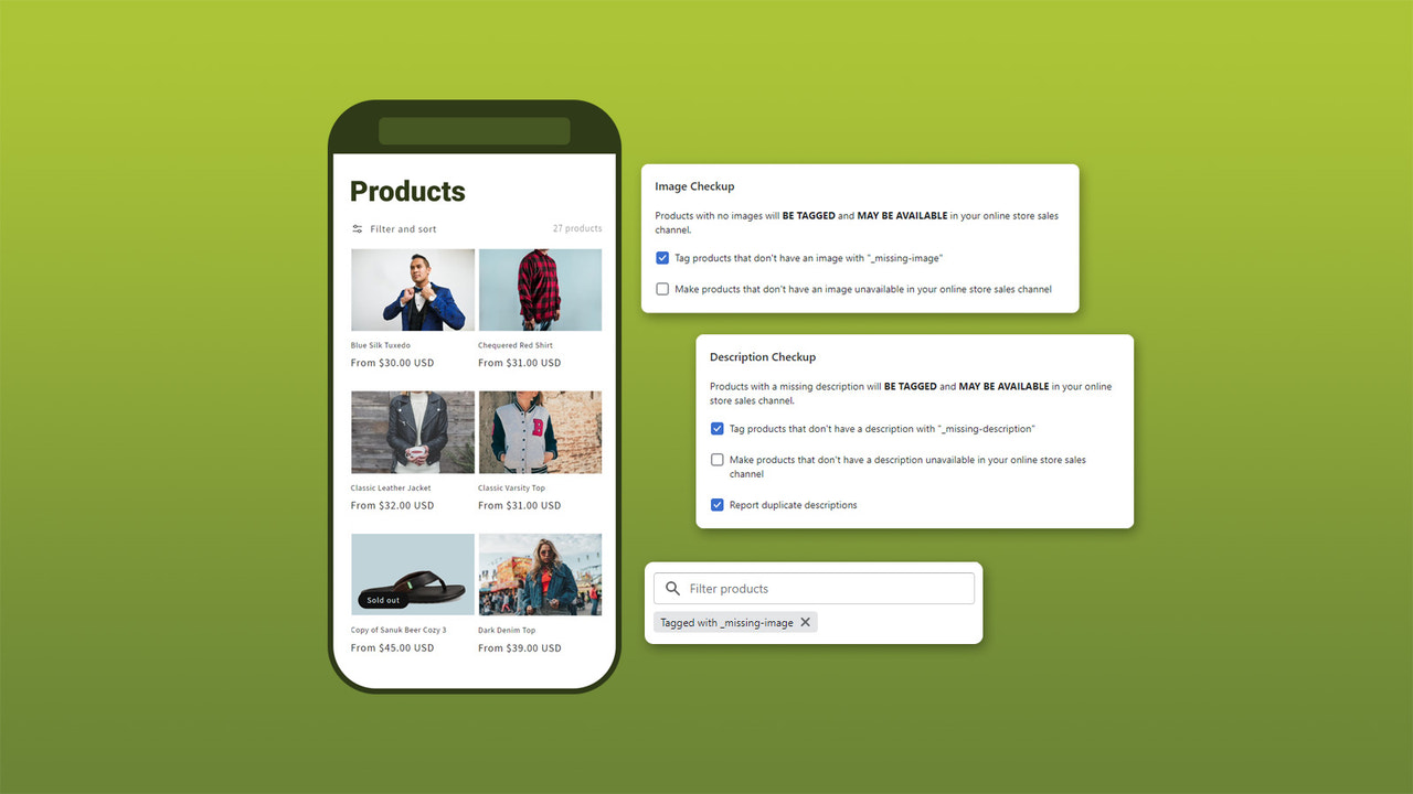 Product Checkup scans your products and tags any with issues