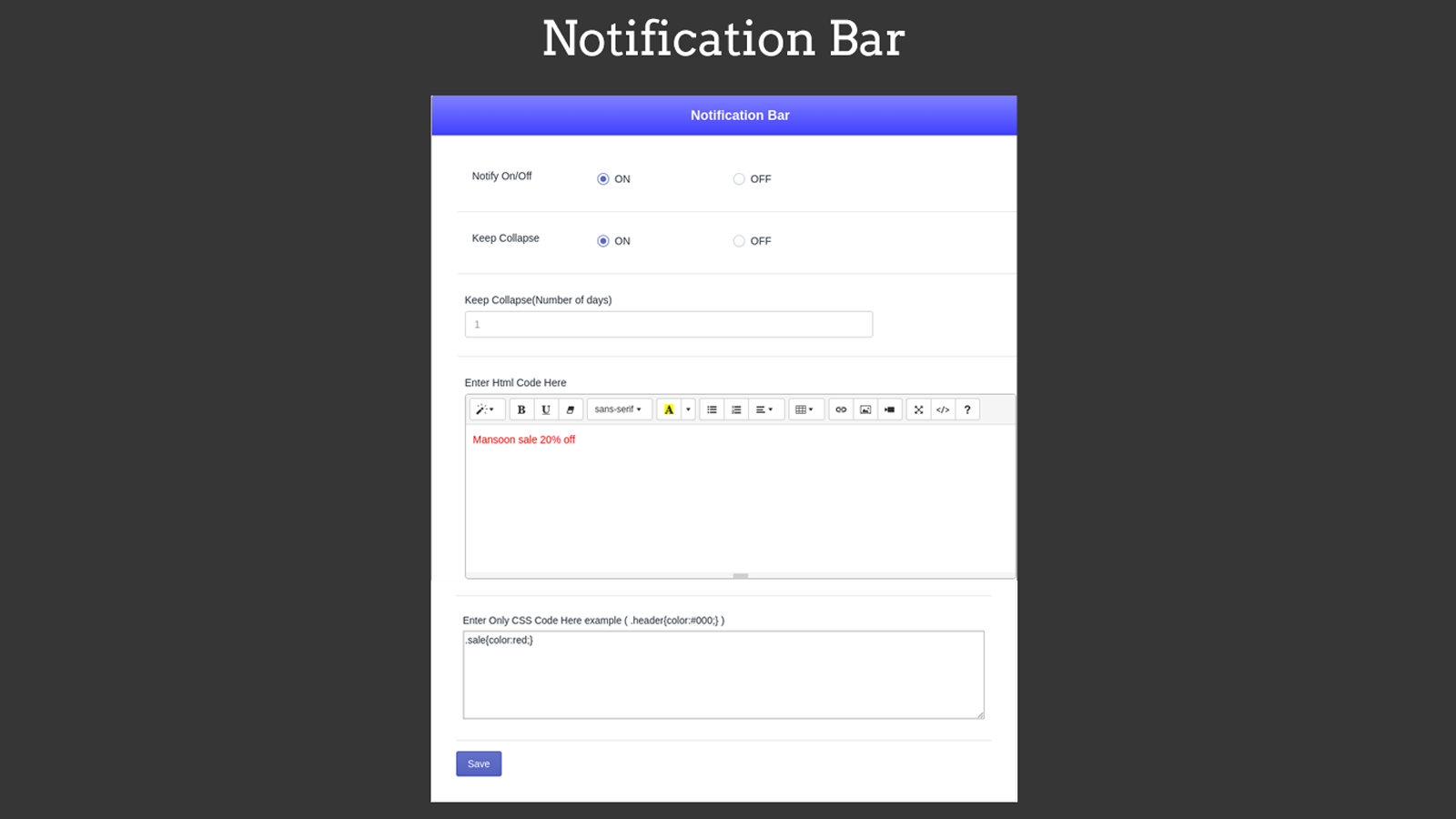 backend de la barre de notification html