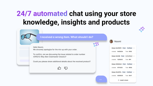 Chat automatizado 24/7 - usando o conhecimento e produtos da sua loja