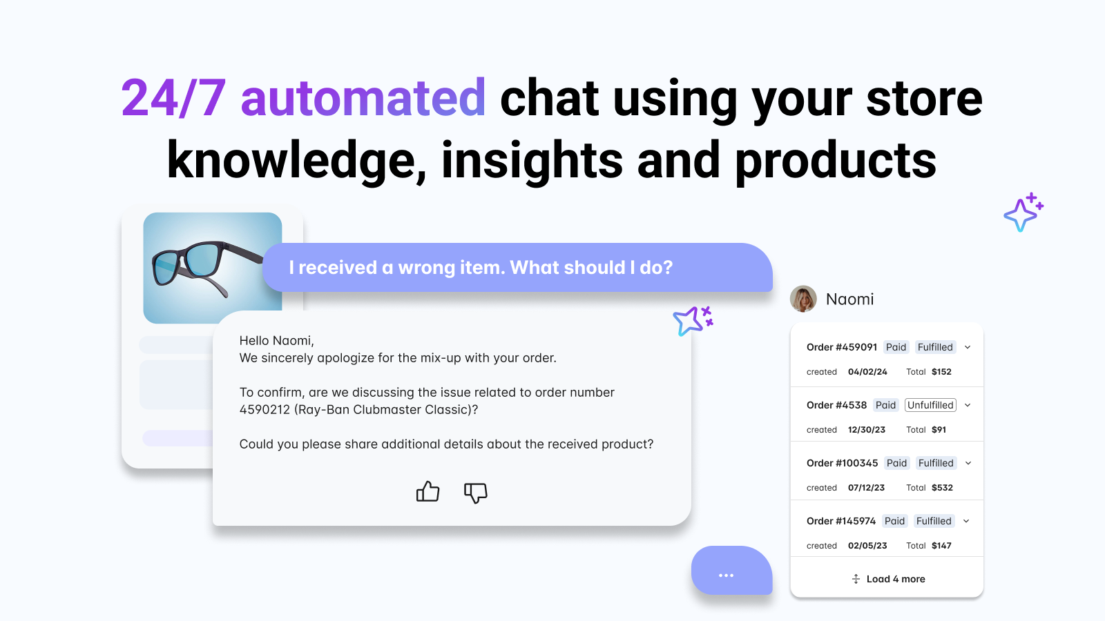 Chat automatizado 24/7 - usando o conhecimento e produtos da sua loja