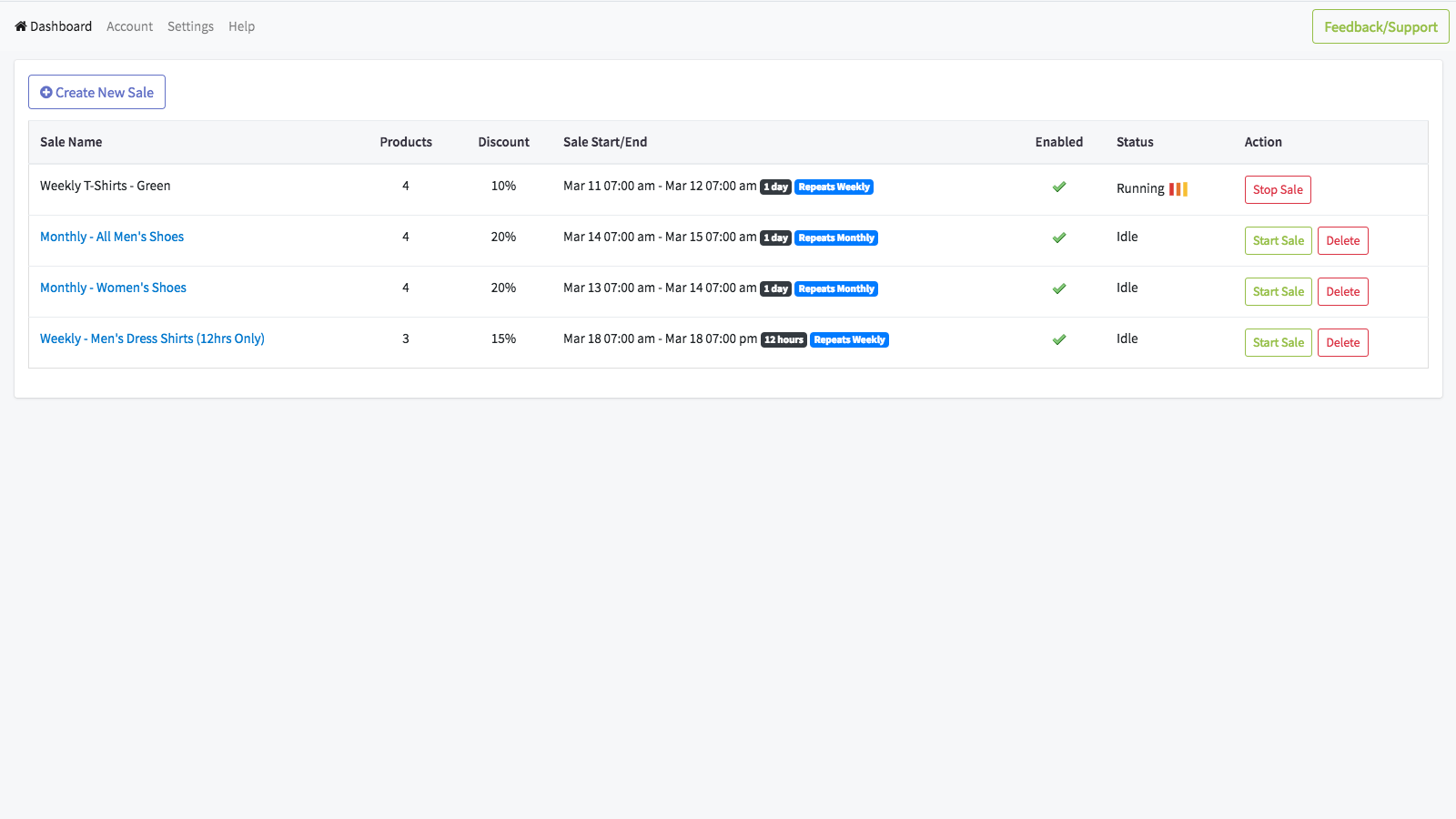 Start and stop sales automatically or manually