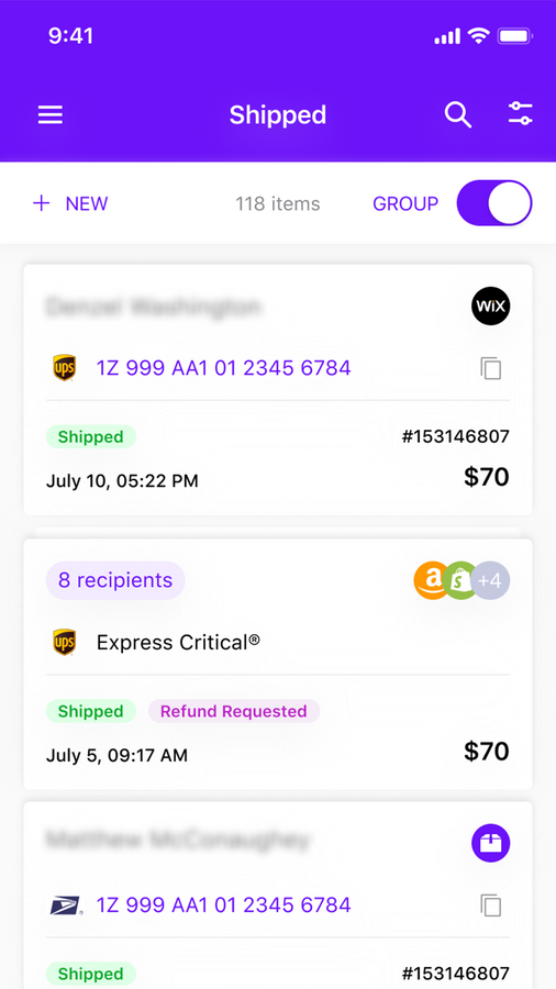 Shipments dashboard