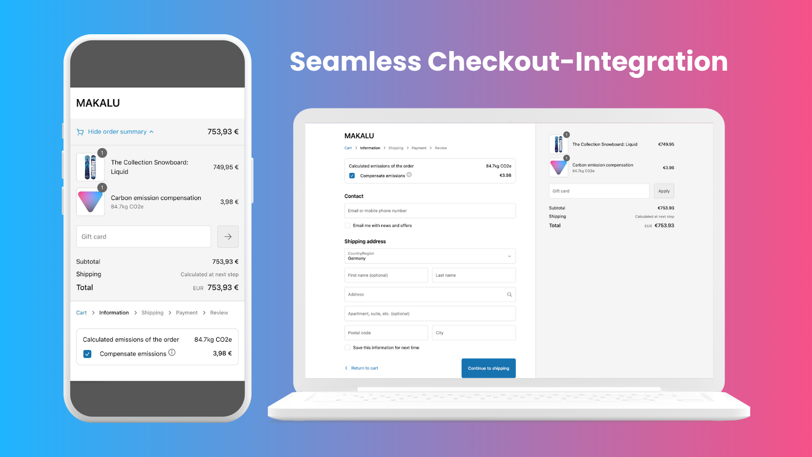 et skærmbillede af checkout-integrationen af worldscore